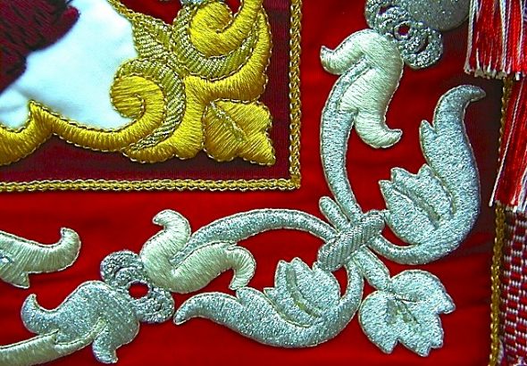 Handmade embroidery is a very old and demanding technique. It has been used for flags, standards, pictures and ornaments from time immemorial.